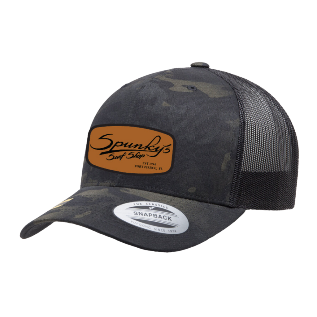 Spunky's - Black Camo Trucker - Hat - Rectangle Leather Patch