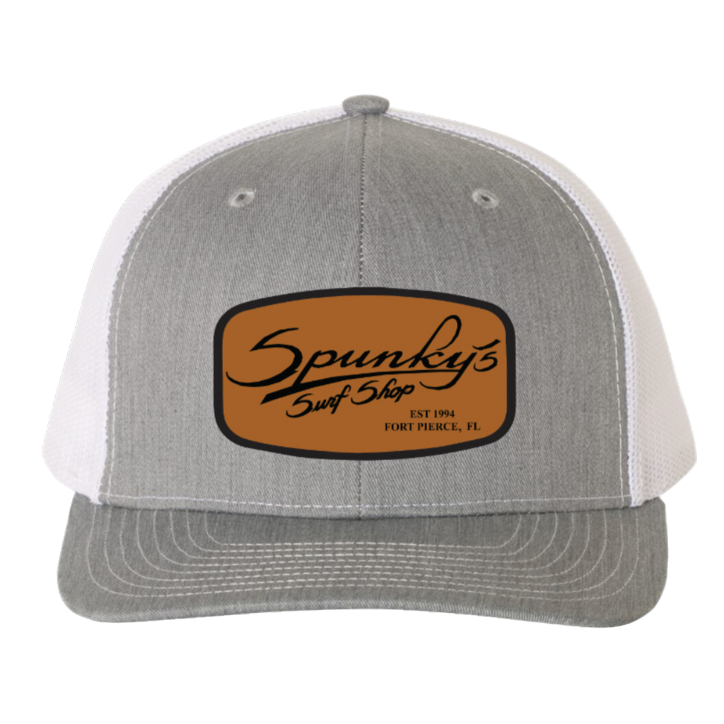 Spunky's - Heather Grey Trucker - Hat - Leather Rectangle Patch