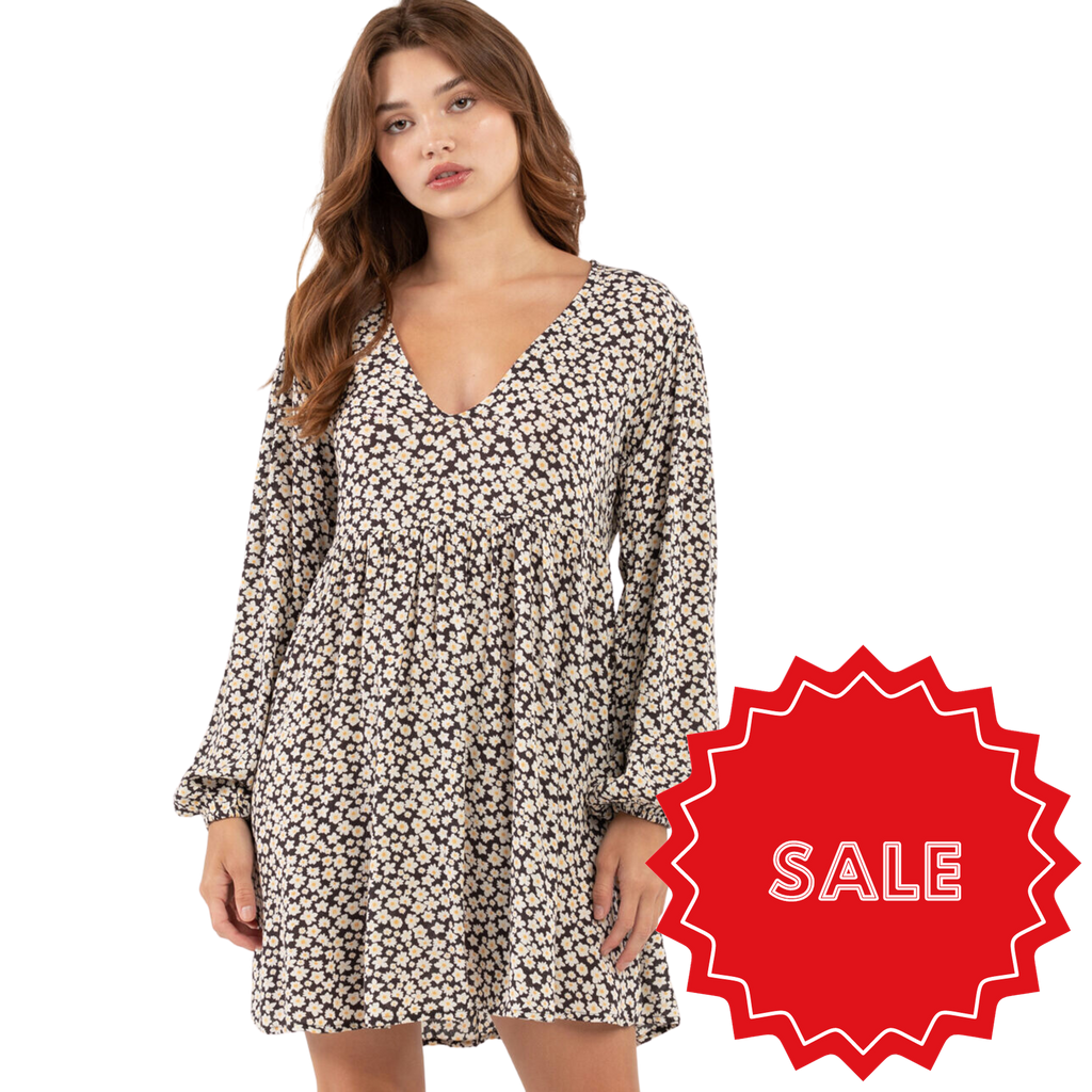 Billabong - Secret Wish Long Sleeve Babydoll - Dresses - Women-Dresses-Billabong-S-Women-Off Black-Spunkys Surf Shop LLC