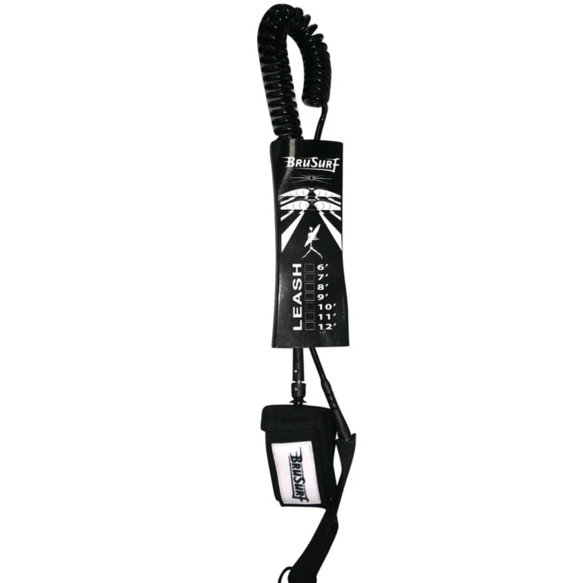 BruSurf - Coiled Paddle Board Leash-BruSurf-10'-Black-Spunkys Surf Shop LLC