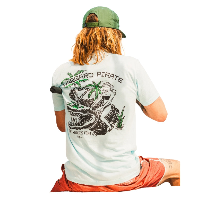 Haggard Pirate - Water's Fine Tee - Ice Blue Heather - Men-Tees-Haggard Pirate-Ice Blue Heather-Small-Spunkys Surf Shop LLC