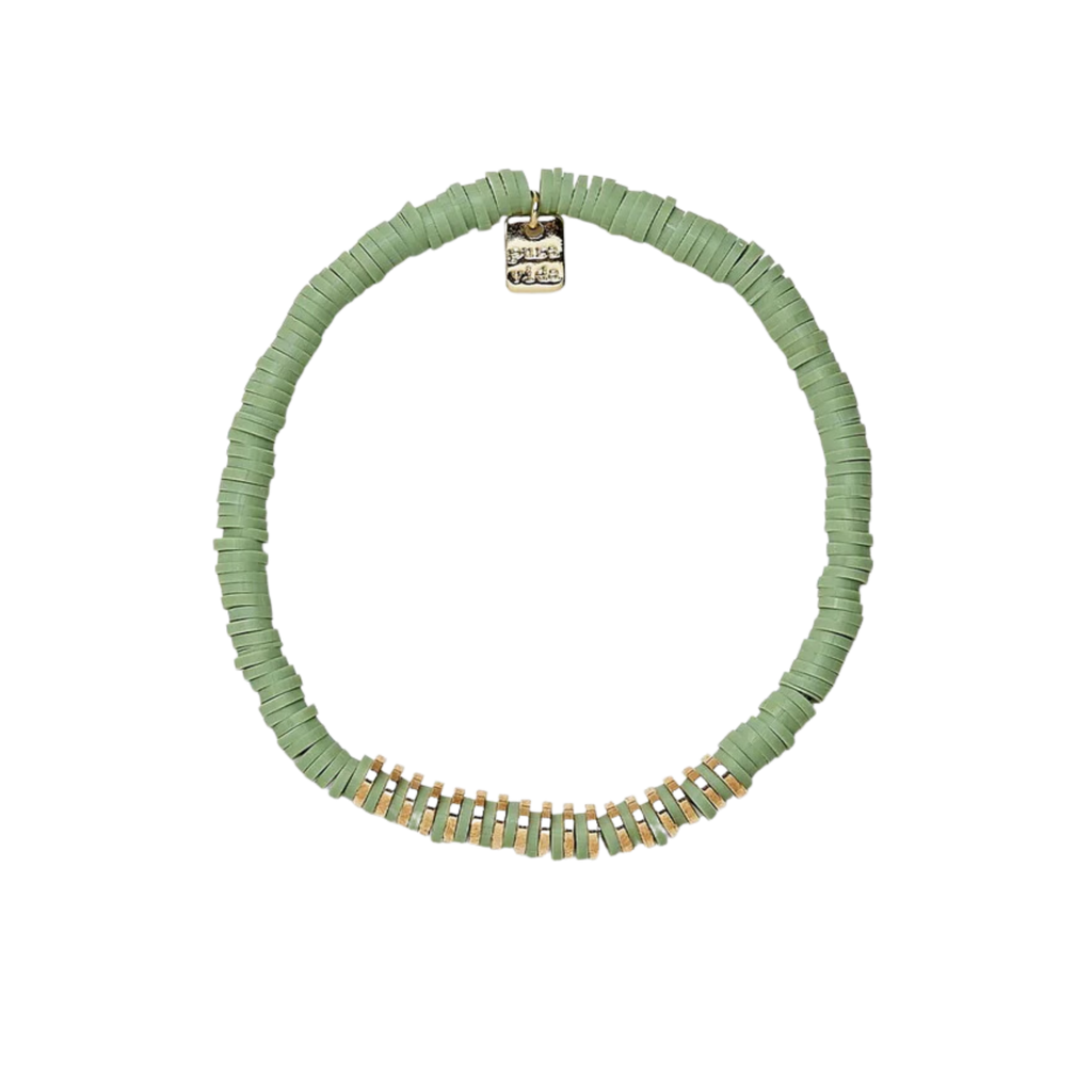 Pura Vida - Heishi Disc & Metal Bead stretch Bracelets-Accessories-Pura Vida-Aqua-Spunkys Surf Shop LLC
