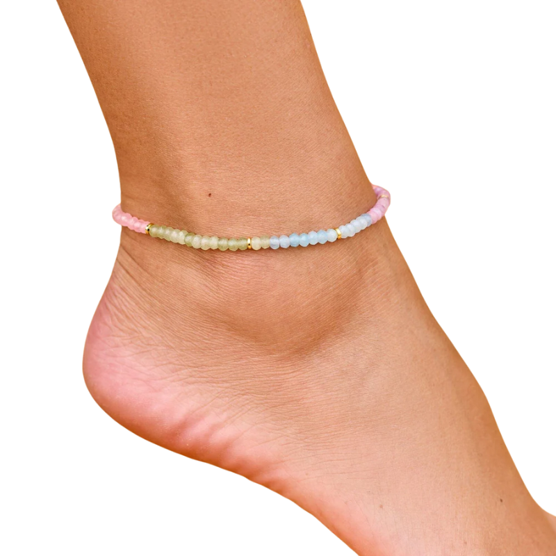 Pura Vida -Ombre Rainbow Bead Stretch - Anklet - Women-Jewelry-Pura Vida-Gold-Spunkys Surf Shop LLC