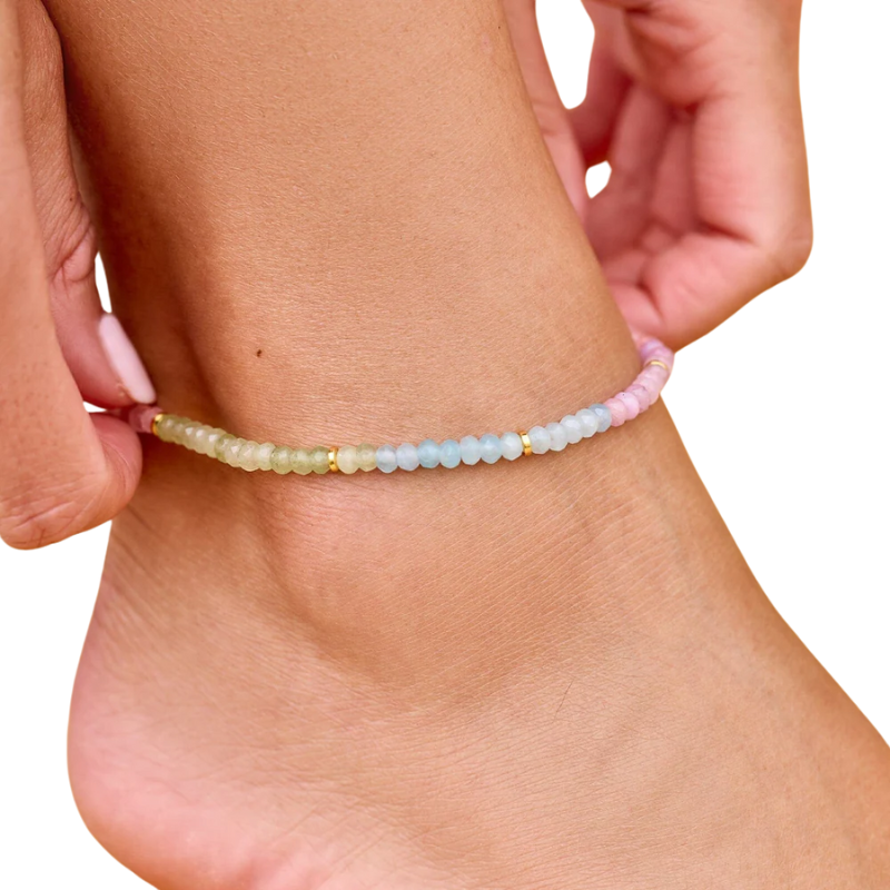 Pura Vida -Ombre Rainbow Bead Stretch - Anklet - Women-Jewelry-Pura Vida-Gold-Spunkys Surf Shop LLC