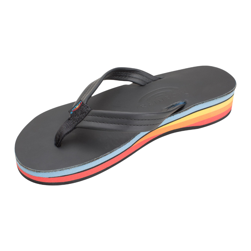 Rainbow - 4 Layer Wedge Leather Strap - Sandals - Women-Sandals-Rainbow Sandals-Small (5.5 - 6.5)-Classic Black-Spunkys Surf Shop LLC