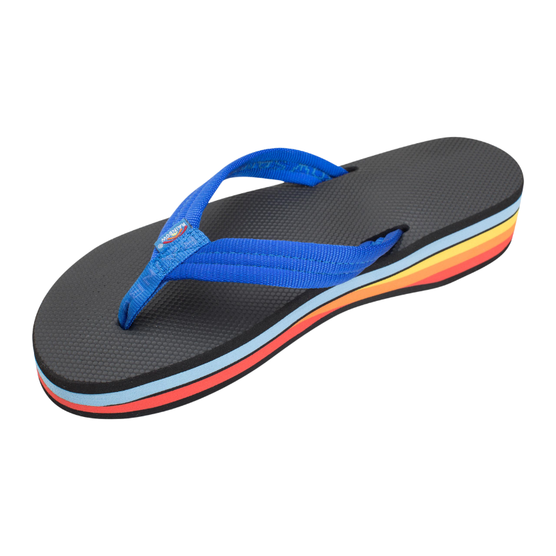 Rainbow - 4 Layer Wedge Nylon Strap - Sandals - Women-Sandals-Rainbow Sandals-Small (5.5 - 6.5)-Blue/Rainbow-Spunkys Surf Shop LLC