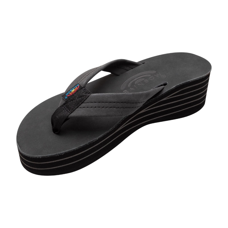 Rainbow - 6 Layer Wedge 1" Leather Strap - Sandals - Women-Sandals-Rainbow Sandals-Small (5.5 - 6.5)-Premier Black-Spunkys Surf Shop LLC