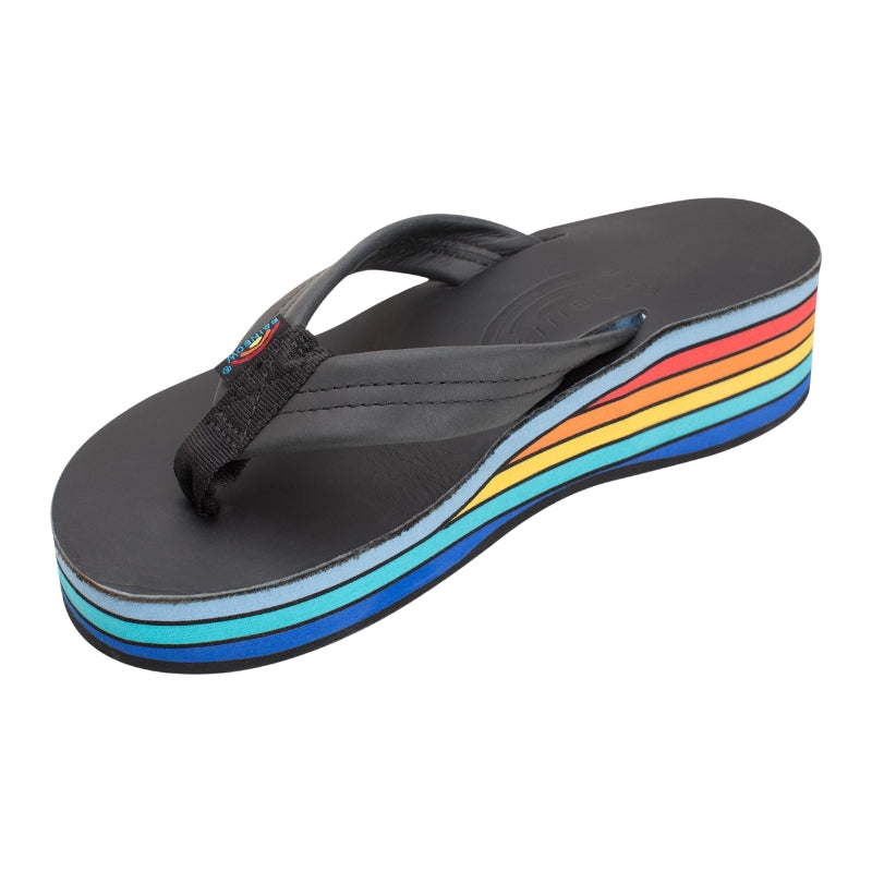 Rainbow - 6 Layer Wedge 1" Leather Strap - Sandals - Women-Sandals-Rainbow Sandals-Small (5.5 - 6.5)-Classic Black / Rainbow-Spunkys Surf Shop LLC