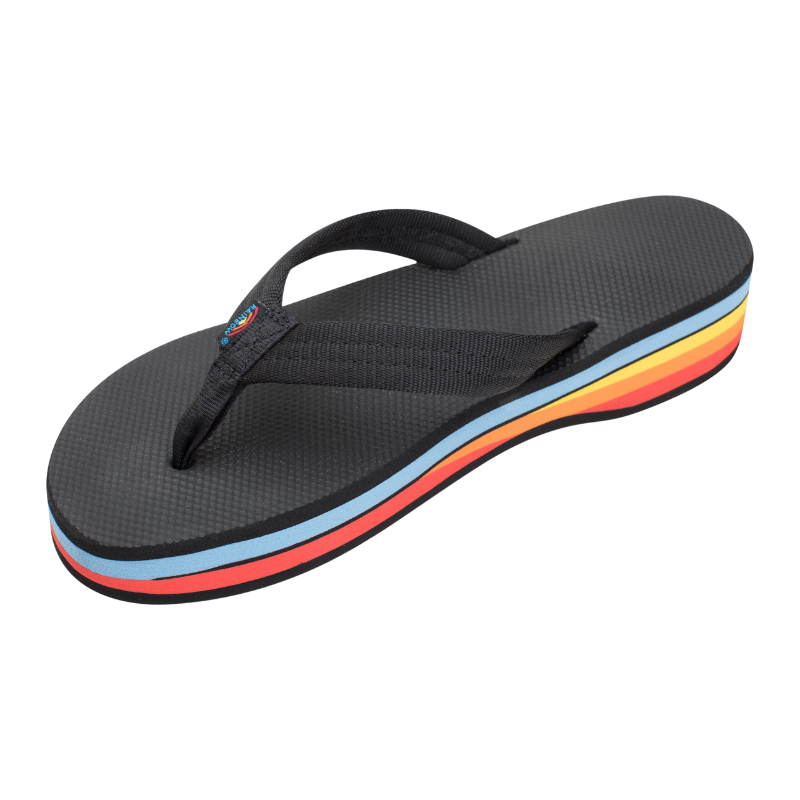 Rainbow - 6 Layer Wedge 1" Nylon Strap - Sandals - Women-Sandals-Rainbow Sandals-Small (5.5 - 6.5)-Black/Rainbow-Spunkys Surf Shop LLC