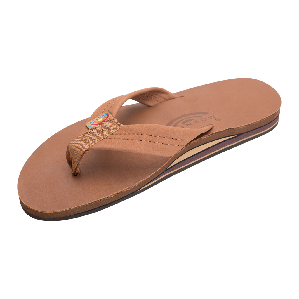 Rainbow - Classic Leather Sandal - Tan & Brown Double Layer Arch - Mens