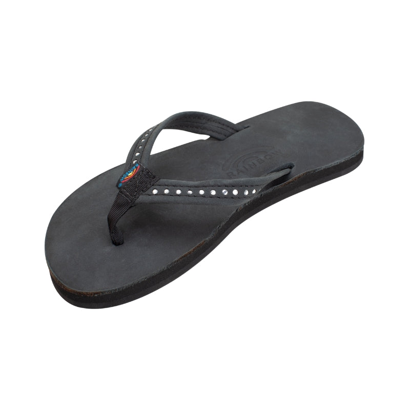 Rainbow - Crystal Premier Leather 1/2" Narrow Strap - Sandals -Kids-Sandals-Rainbow Sandals-Premier Black-3-4 w/Back Strap-Spunkys Surf Shop LLC