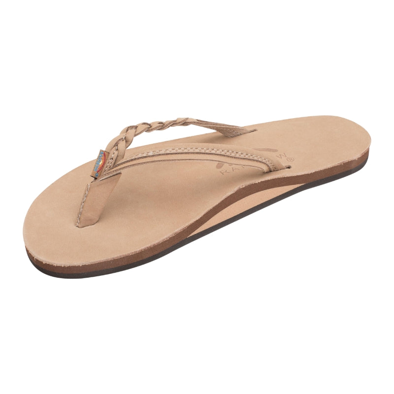 Rainbow Sandals - Flirty Braidy Single Layer Premier Leather 1/2" Narrow Strap with Braid - Sandals - Womens-Sandals-Rainbow Sandals-Small (5.5 - 6.5)-Sierra Brown-Spunkys Surf Shop LLC