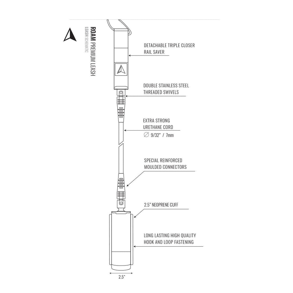 Roam - Premium Leash - 7'-Leashes-Roam-7'-Black-Spunkys Surf Shop LLC