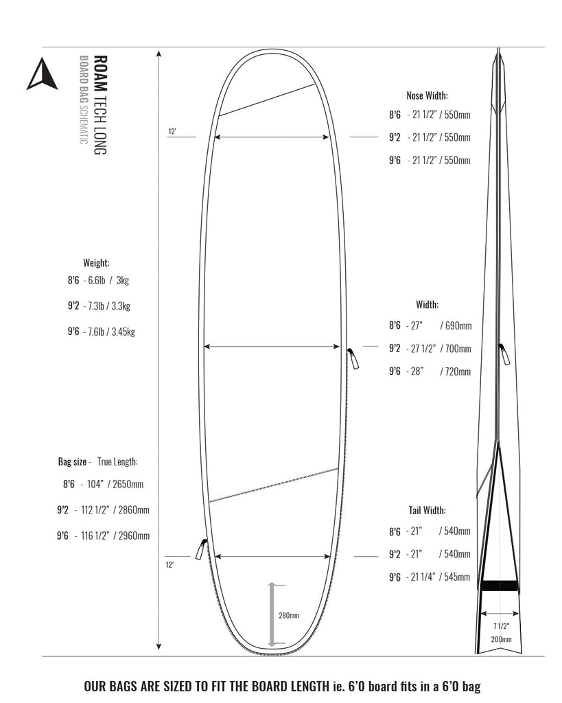 Roam - Tech Plus bag - Long-Board-Bags-Roam-8'6"-Spunkys Surf Shop LLC