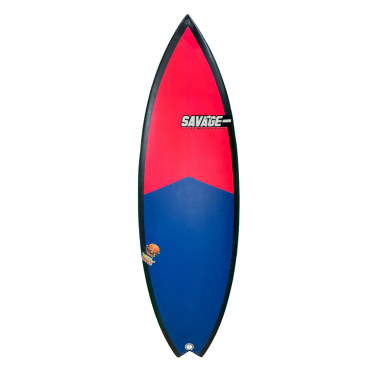 Savage - Mush Burger - Grom-Shortboards-Savage-Red & Blue / Black Rail-4'10"-Spunkys Surf Shop LLC