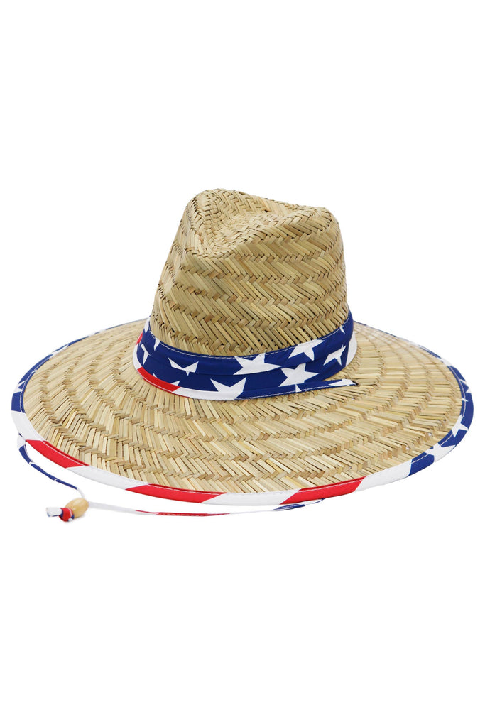 Cap Zone - American Flag Under Brim Print Straw Lifeguard Hat-Cap Zone-American Flag-Spunkys Surf Shop LLC