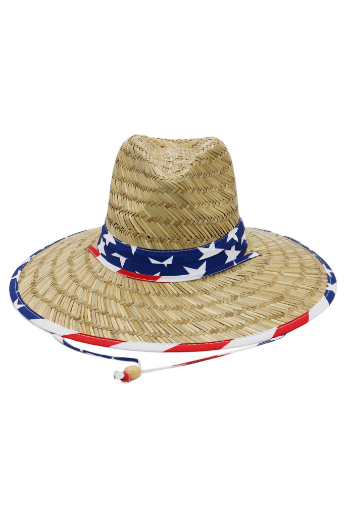 Cap Zone - American Flag Under Brim Print Straw Lifeguard Hat-Cap Zone-American Flag-Spunkys Surf Shop LLC