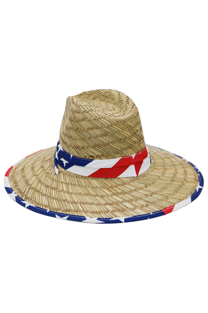 Cap Zone - American Flag Under Brim Print Straw Lifeguard Hat-Cap Zone-American Flag-Spunkys Surf Shop LLC