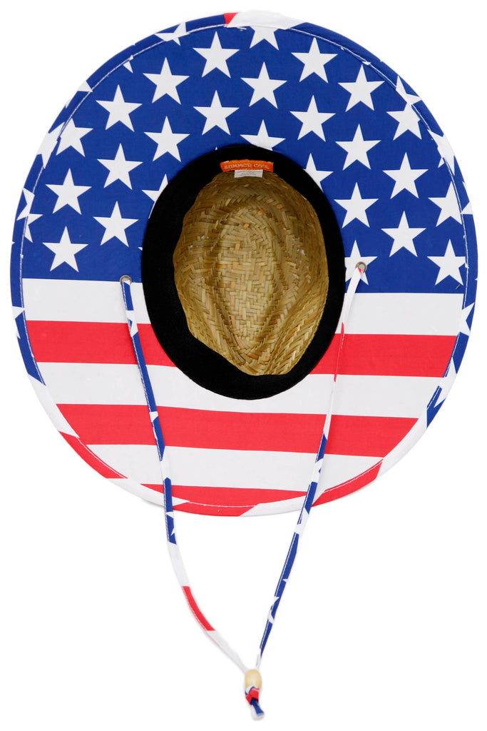 Cap Zone - American Flag Under Brim Print Straw Lifeguard Hat-Cap Zone-American Flag-Spunkys Surf Shop LLC