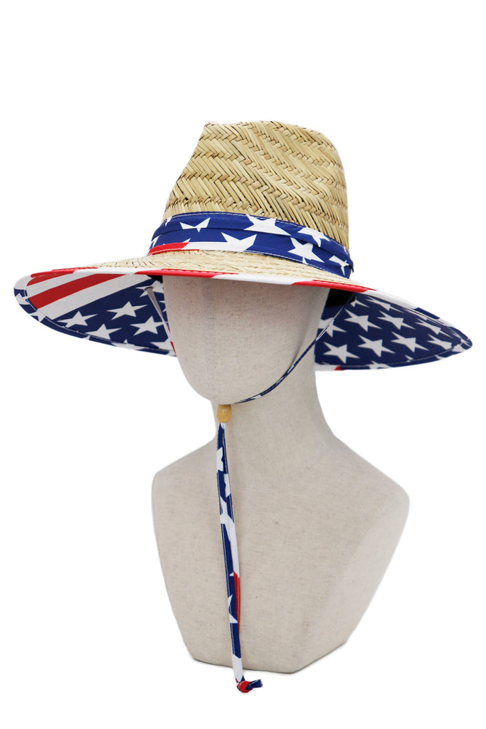 Cap Zone - American Flag Under Brim Print Straw Lifeguard Hat-Cap Zone-American Flag-Spunkys Surf Shop LLC