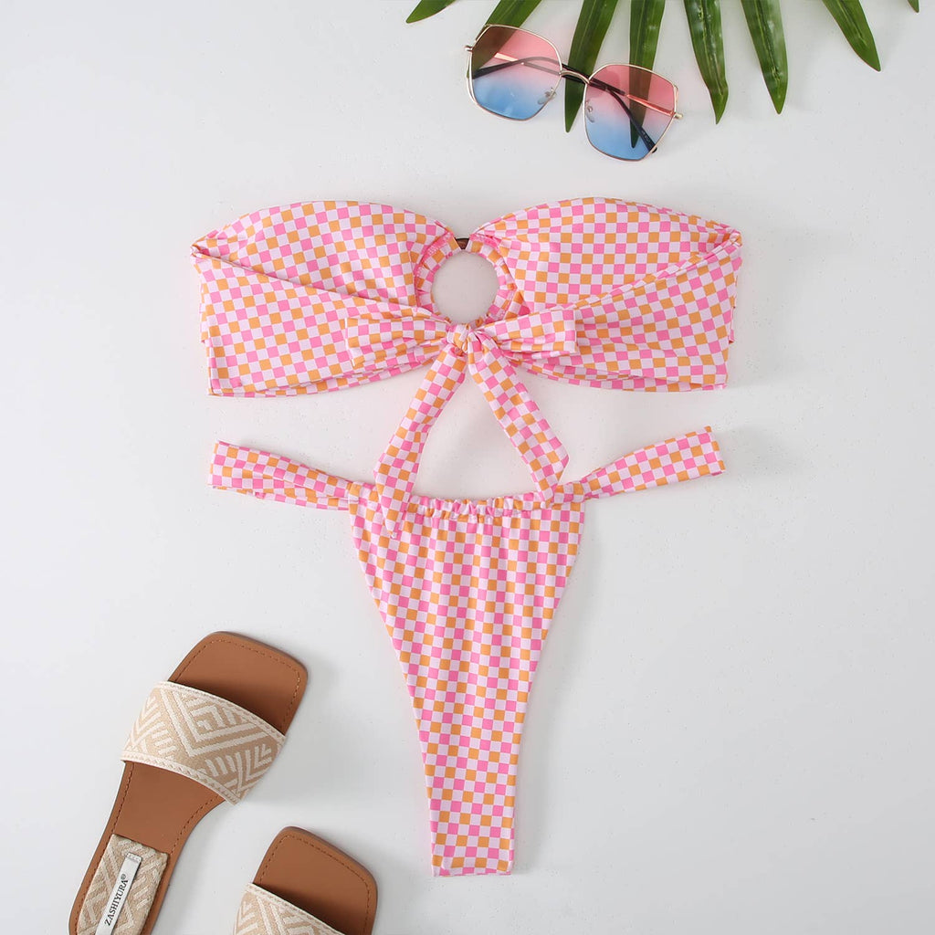 Spunky's - Bandeau Swim Bottom - Swim Bottoms - Women-Swim Bottoms-Spunky's-Pink Checkers-Small-Spunkys Surf Shop LLC