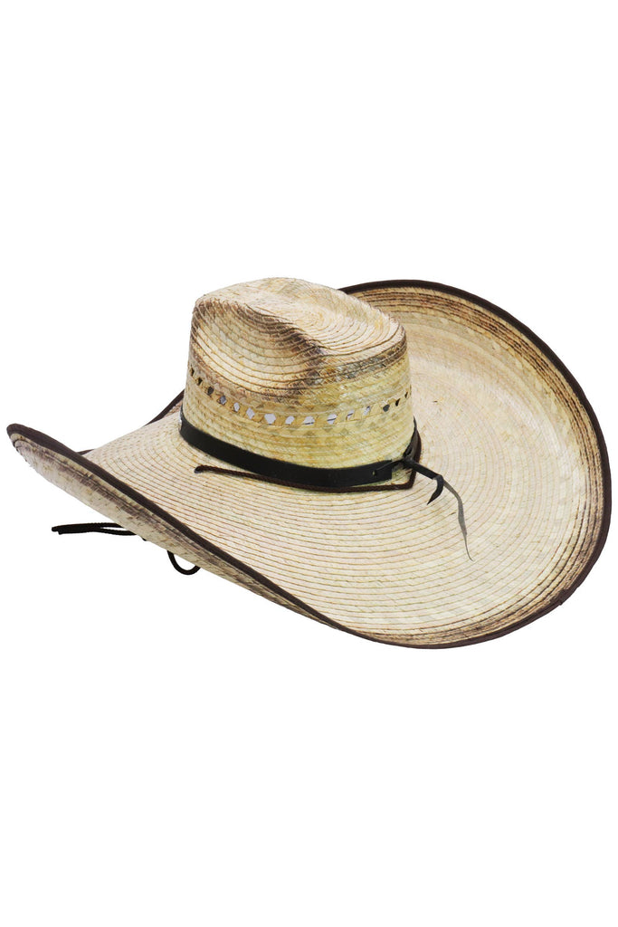 Cap Zone - Biggs Wide Retro Burnt Palm Straw Cowboy Hat-Cap Zone-Beige/Brown-One Size-Spunkys Surf Shop LLC