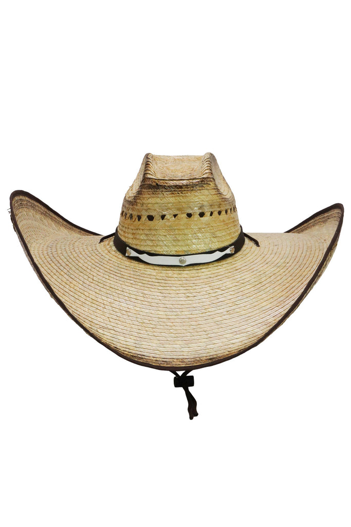 Cap Zone - Biggs Wide Retro Burnt Palm Straw Cowboy Hat-Cap Zone-Beige/Brown-One Size-Spunkys Surf Shop LLC