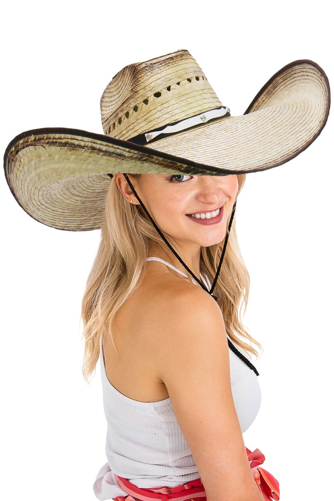 Cap Zone - Biggs Wide Retro Burnt Palm Straw Cowboy Hat-Cap Zone-Beige/Brown-One Size-Spunkys Surf Shop LLC