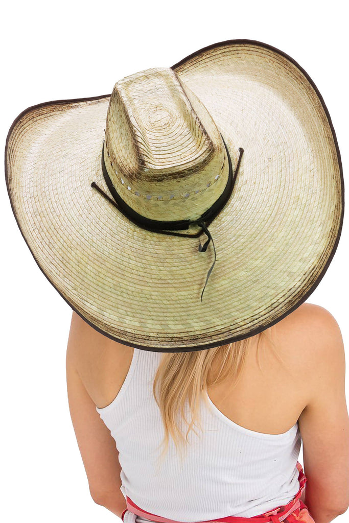 Cap Zone - Biggs Wide Retro Burnt Palm Straw Cowboy Hat-Cap Zone-Beige/Brown-One Size-Spunkys Surf Shop LLC