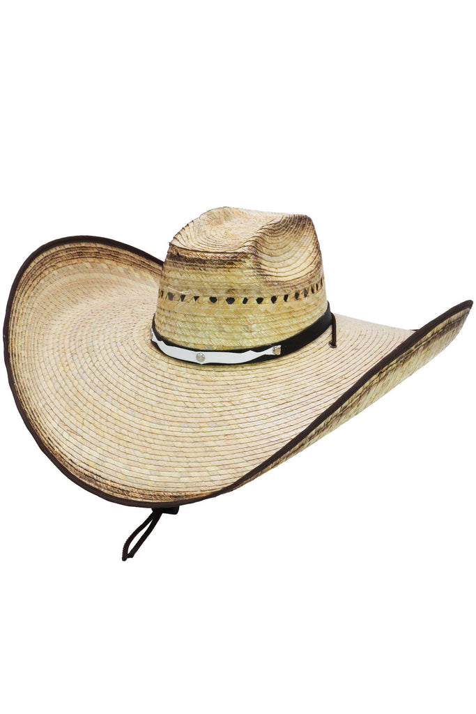 Cap Zone - Biggs Wide Retro Burnt Palm Straw Cowboy Hat-Cap Zone-Beige/Brown-One Size-Spunkys Surf Shop LLC