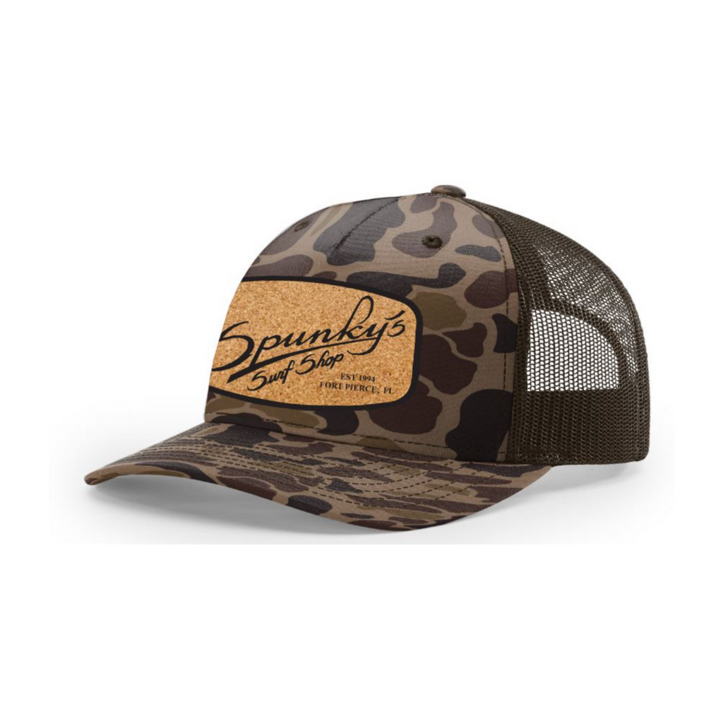 Spunky's - Brown Camo Trucker - Hat - Rectangle Cork Patch