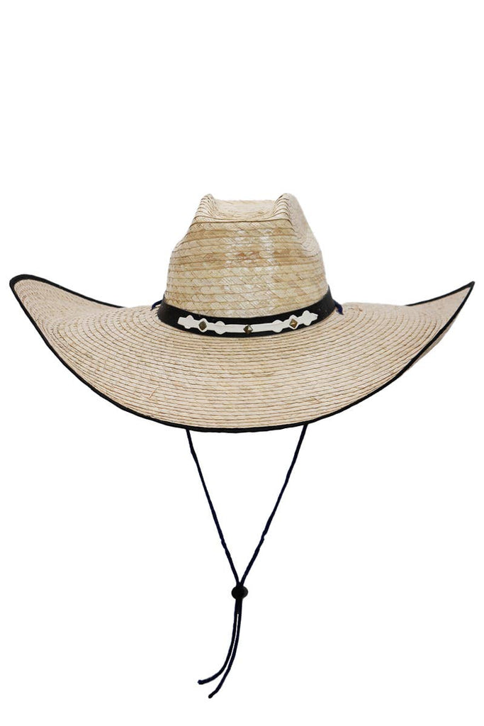 Cap Zone - Closed Extra Wide Natural Palm Straw Cowboy Hat-Cap Zone-Beige/Black-Spunkys Surf Shop LLC