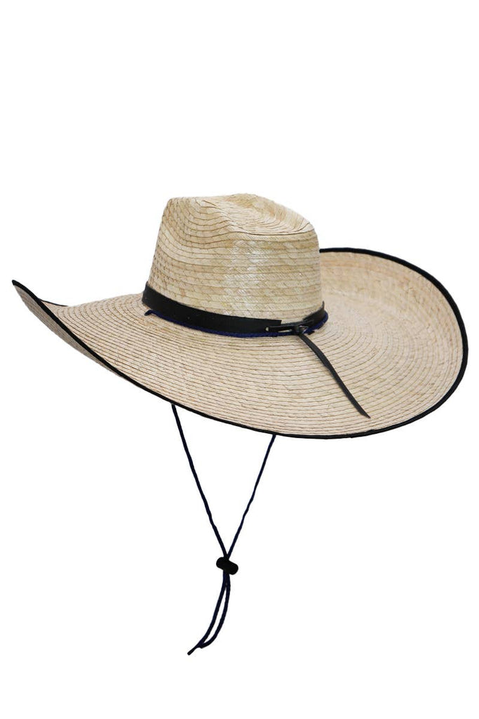 Cap Zone - Closed Extra Wide Natural Palm Straw Cowboy Hat-Cap Zone-Beige/Black-Spunkys Surf Shop LLC