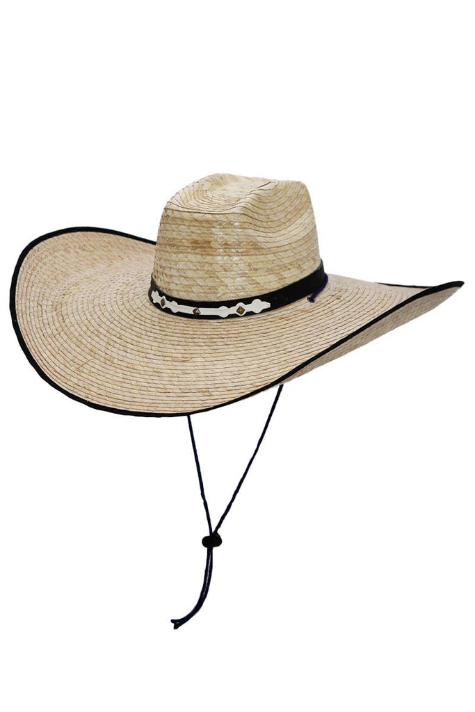 Cap Zone - Closed Extra Wide Natural Palm Straw Cowboy Hat-Cap Zone-Beige/Black-Spunkys Surf Shop LLC