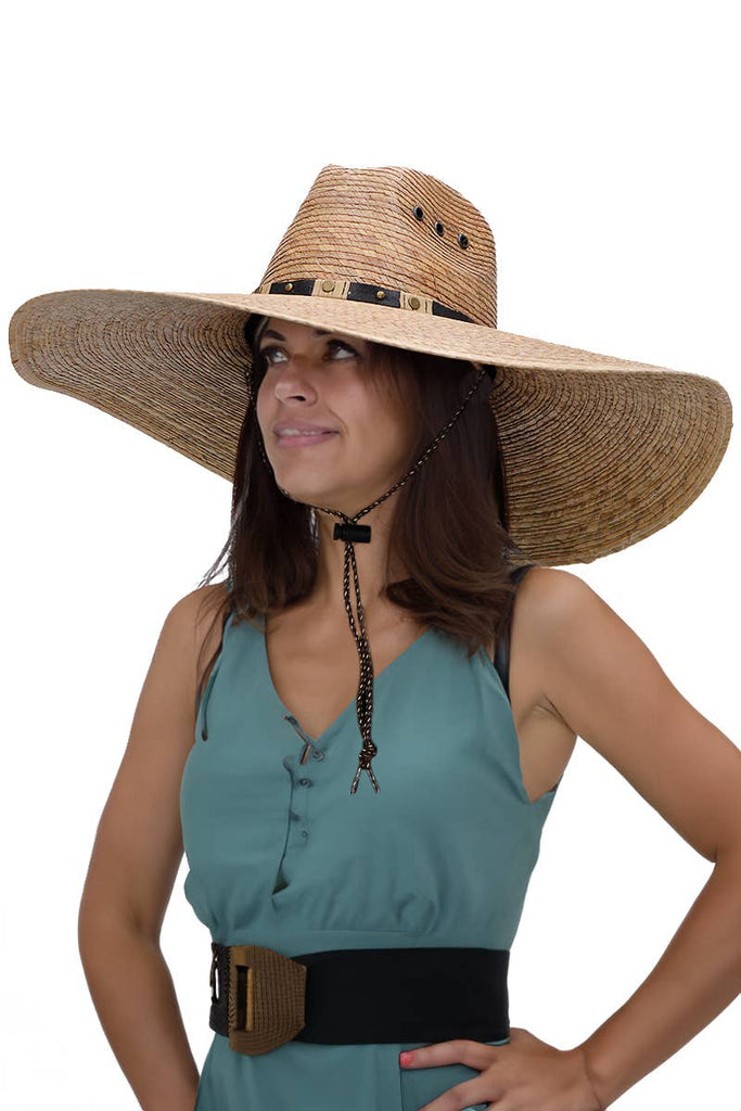 Cap Zone - Extra Wide Low Flat Brim Palm Straw Lifeguard Hat-Cap Zone-Tan-Spunkys Surf Shop LLC