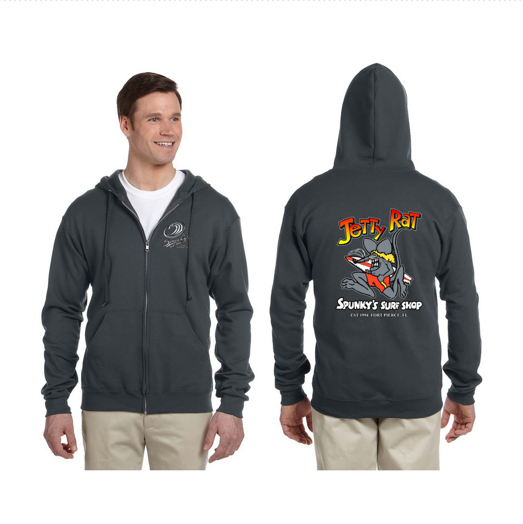 Spunky's - Full Zip Hoodie - Jetty Rat - Unisex-Hoodies-Spunky's-XS-Black Heather-Spunkys Surf Shop LLC