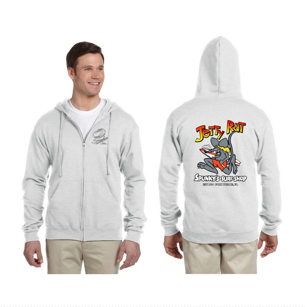 Spunky's - Full Zip Hoodie - Jetty Rat - Unisex-Hoodies-Spunky's-XS-Ash-Spunkys Surf Shop LLC