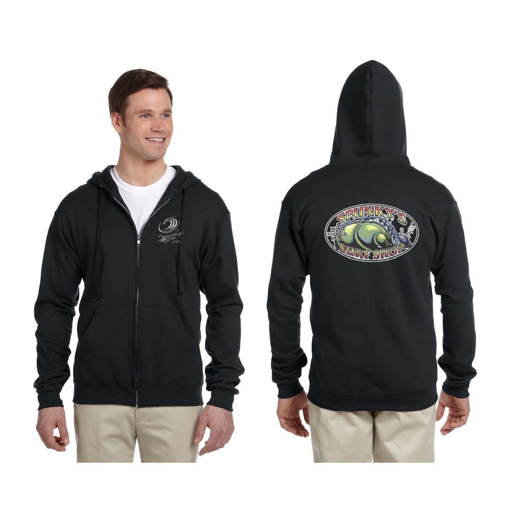 Spunky's - Full Zip Hoodie - The Wave - Unisex-Hoodies-Spunky's-XS-Black Heather-Spunkys Surf Shop LLC