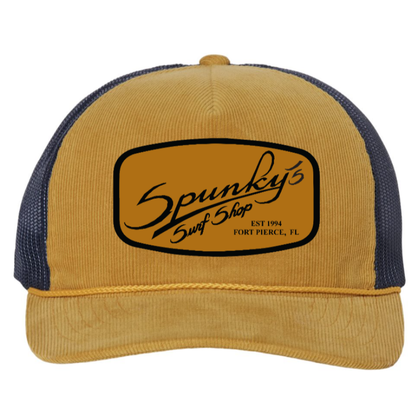 Spunky's - Gold/Navy Trucker - Hat - Rectangle Leather Patch-Hats-Spunky's-Gold/Navy-Spunkys Surf Shop LLC