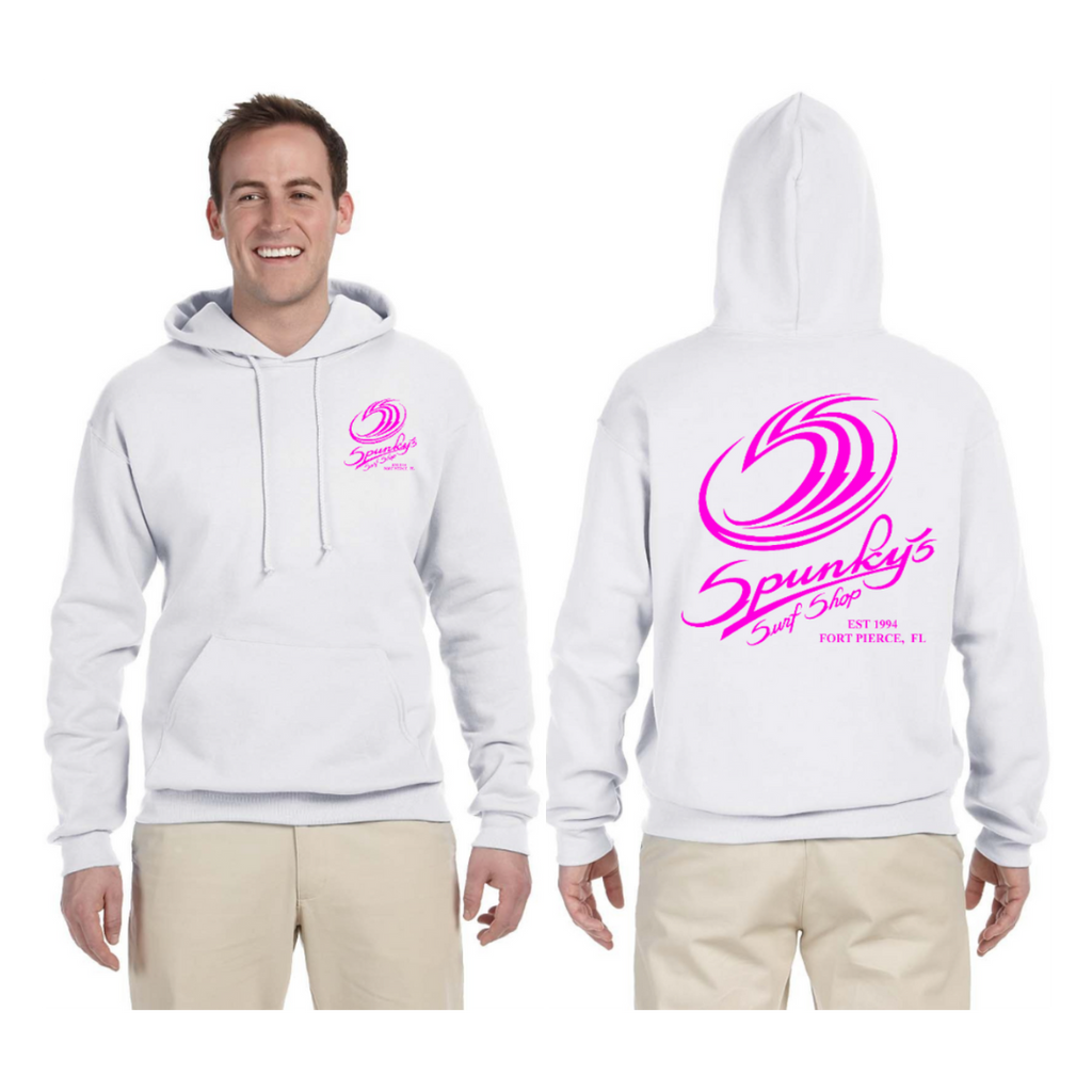 Spunky's - Hoodie - SSS Logo - Unisex-Hoodies-Spunky's-White & Sunset Pink-XS-Spunkys Surf Shop LLC