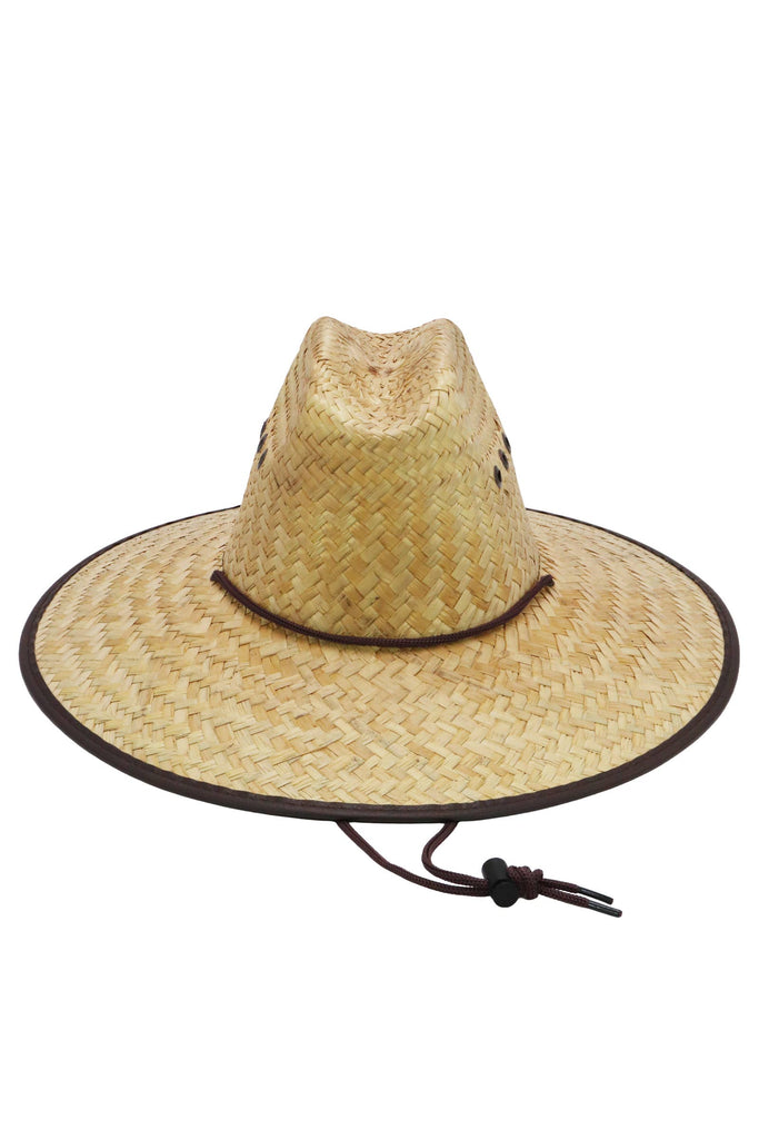 Cap Zone - Kids Eyeleted Vegan Leather Trim Straw Lifeguard Hat-Cap Zone-Natural/Brown-Spunkys Surf Shop LLC