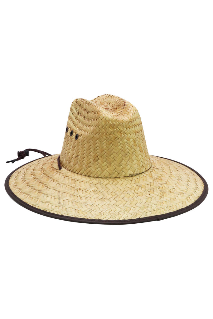 Cap Zone - Kids Eyeleted Vegan Leather Trim Straw Lifeguard Hat-Cap Zone-Natural/Brown-Spunkys Surf Shop LLC