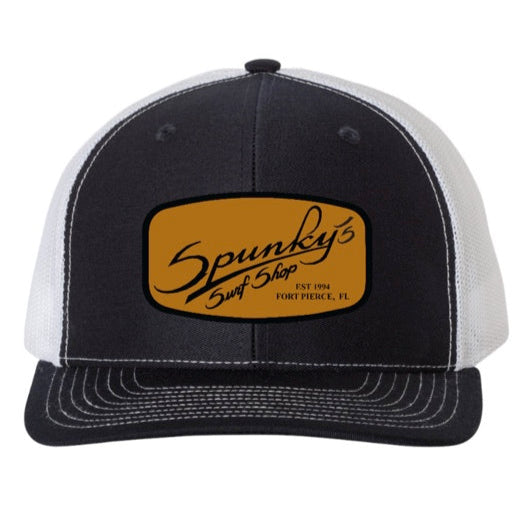 Spunky's - Navy/White Trucker - Hat - Rectangle Leather Patch-Hats-Spunky's-Navy/White-Spunkys Surf Shop LLC