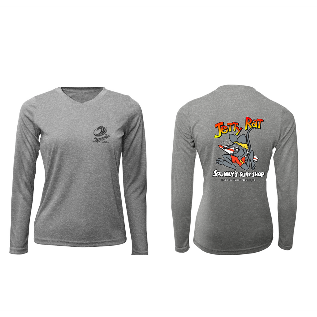 Spunky's - Perfomance Long Sleeve - Jetty Rat - Women - UPF 50-Performance T-Shirts-Spunky's-S-Heather Grey-Spunkys Surf Shop LLC