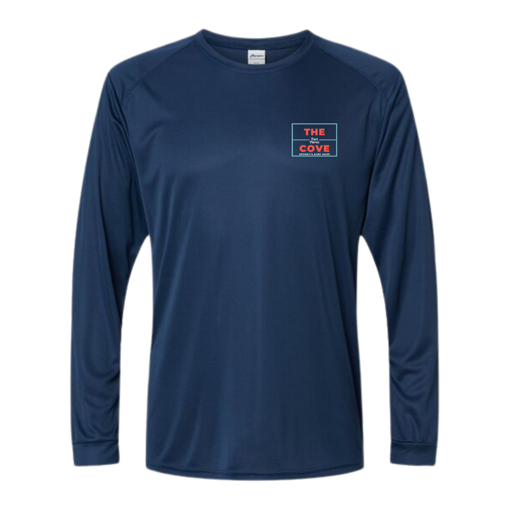 Spunky's - Performance Long Sleeve - The Cove - Unisex - UPF 50-Performance T-Shirts-Spunky's-S-Navy & Red Logo-Spunkys Surf Shop LLC