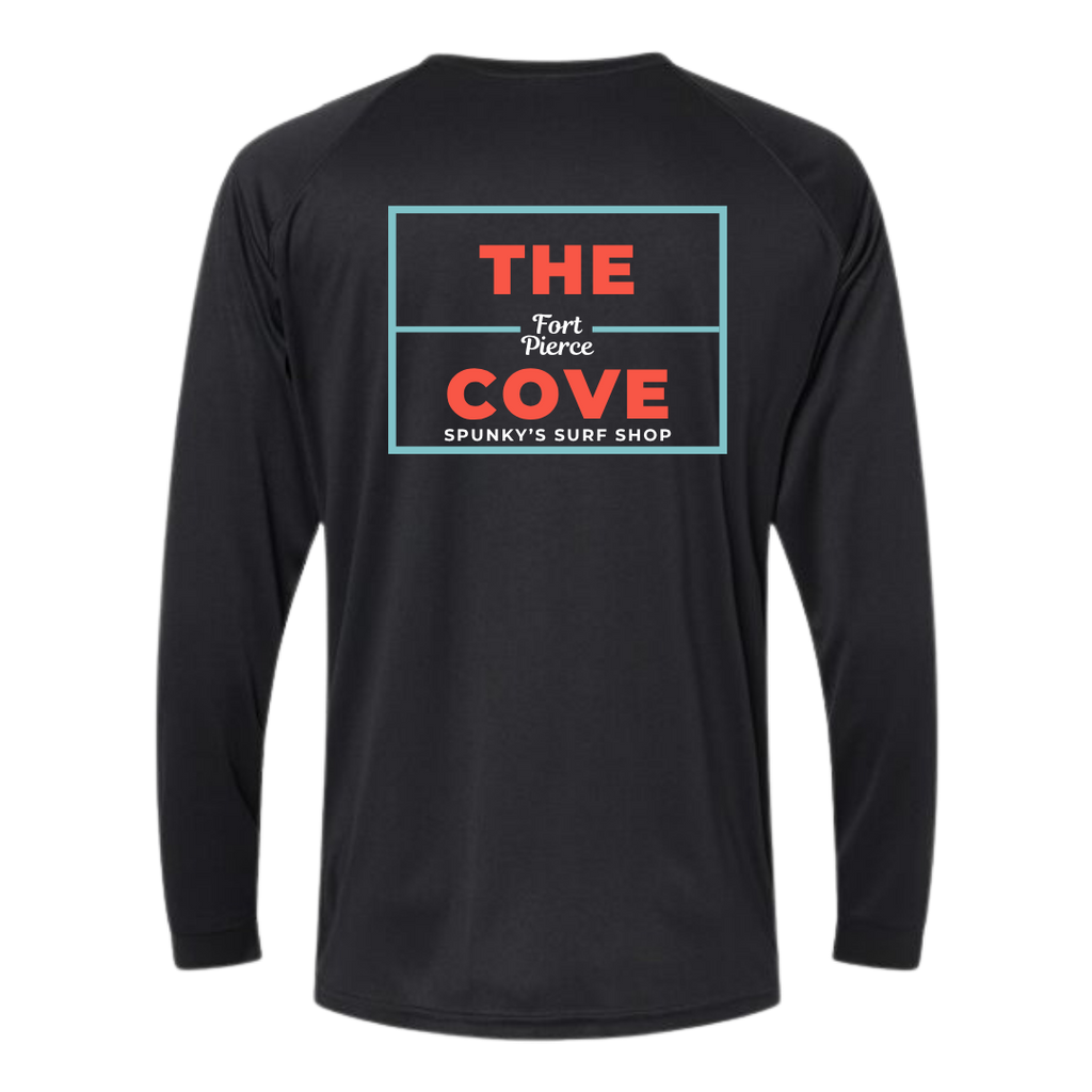 Spunky's - Performance Long Sleeve - The Cove - Unisex - UPF 50-Performance T-Shirts-Spunky's-S-Black & Red Logo-Spunkys Surf Shop LLC