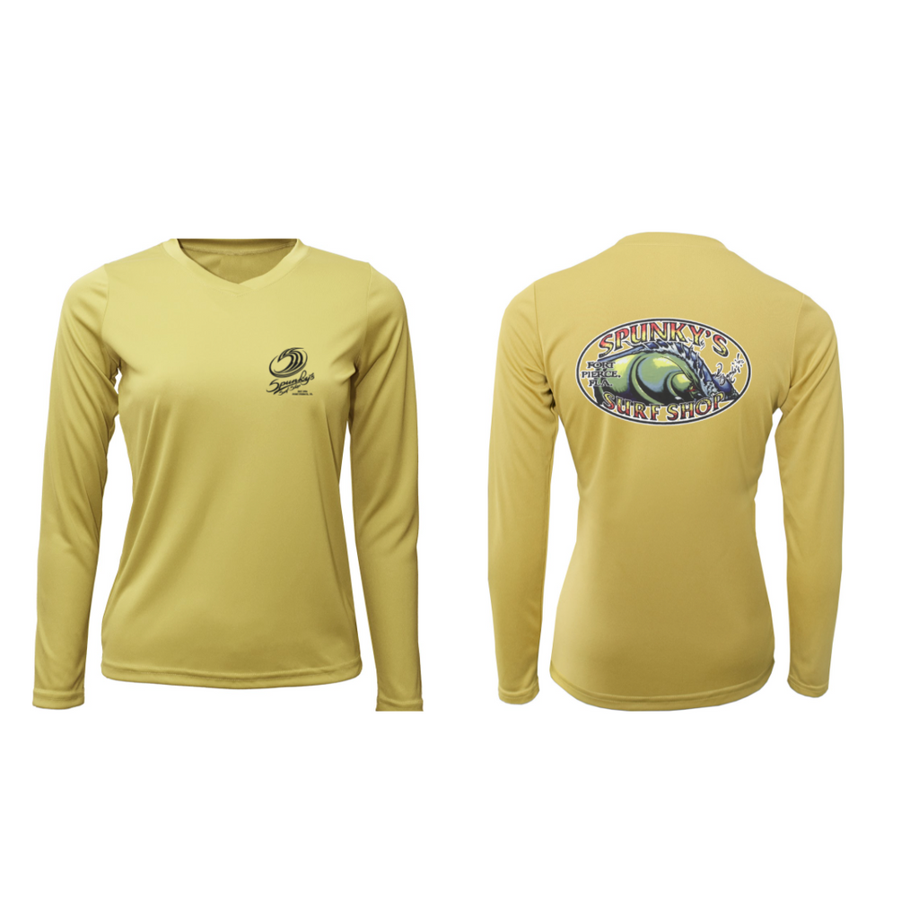 Spunky's - Performance Long Sleeve - The Wave - Women - UPF 50-Performance T-Shirts-Spunky's-XS-Women-Gold-Spunkys Surf Shop LLC