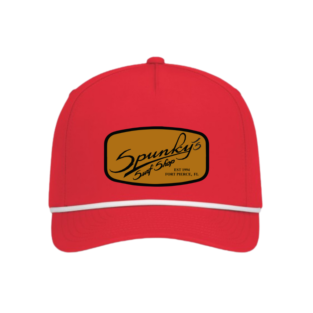 Spunky's - Red Nautical Trucker - Hat - Rectangle Leather Patch-Hats-Spunky's-Red & White-Rectangle Leather Patch-Spunkys Surf Shop LLC