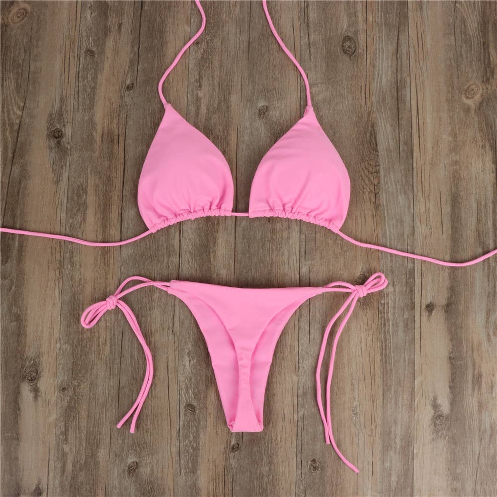 Spunky's - Solid Pink String Bikini Bottom - Swim Bottom - Women-Swim Bottoms-Spunky's-Pink-S-Spunkys Surf Shop LLC