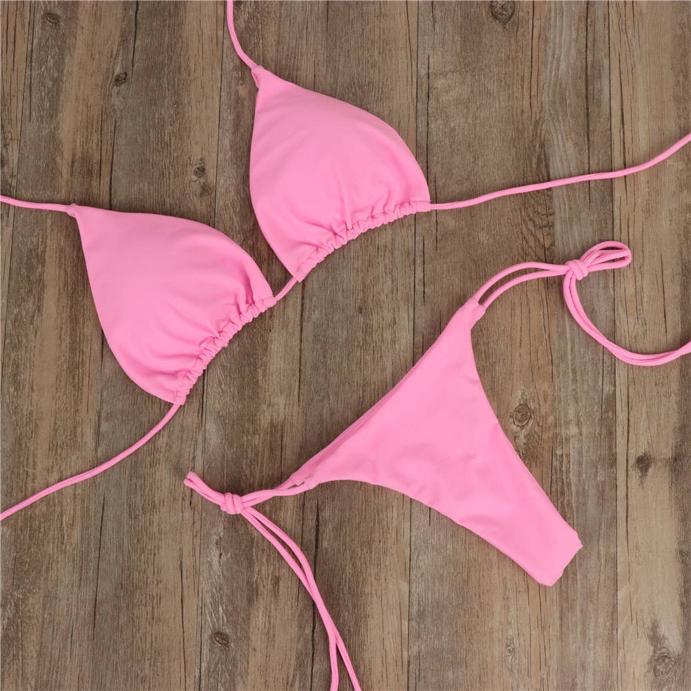 Spunky's - Solid Pink String Bikini Bottom - Swim Bottom - Women-Swim Bottoms-Spunky's-Pink-S-Spunkys Surf Shop LLC